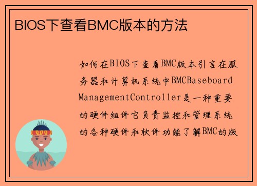 BIOS下查看BMC版本的方法
